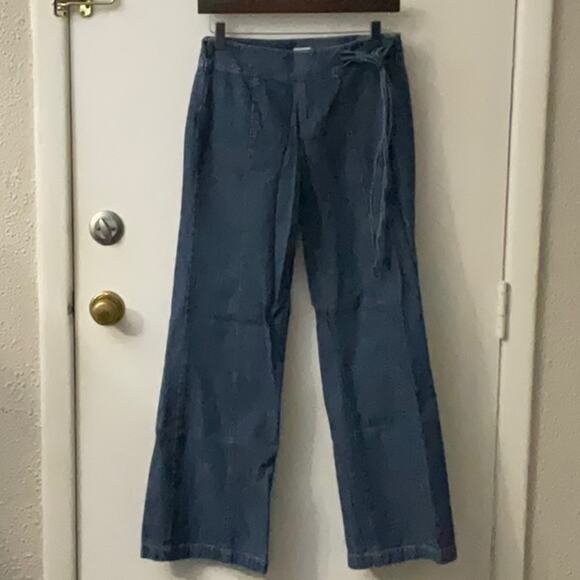 Calvin Klein Wide Leg Side Tie Denim Jeans 2 Boho 70s Look Festival Hippie EDM - Picture 1 of 12